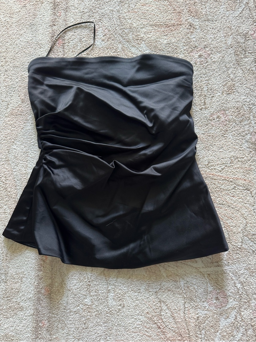 Abercrombie & Fitch Black Strapless Ruched Satin Top